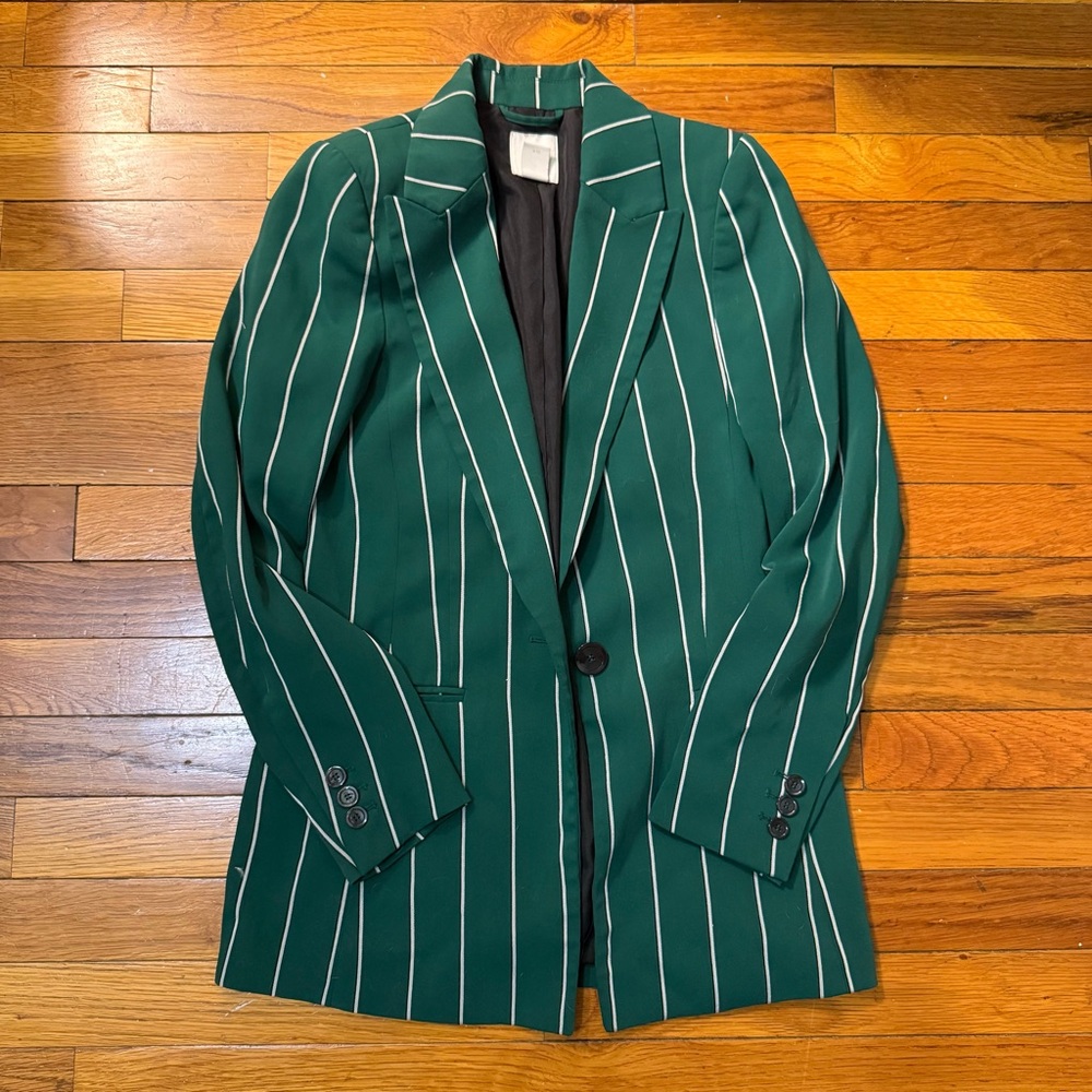 Green Striped Women's Blazer